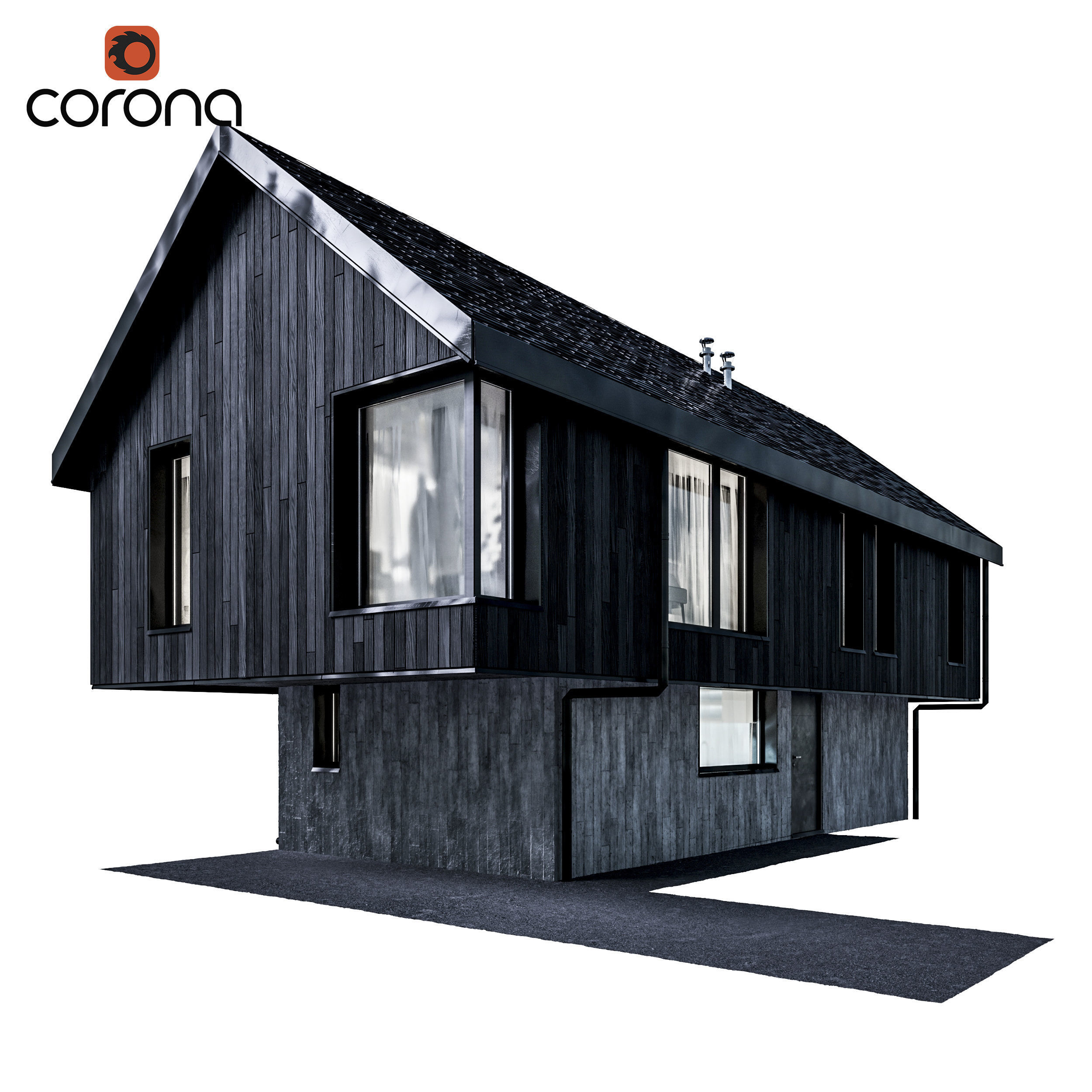 Modern house 11 at night 3D model_1