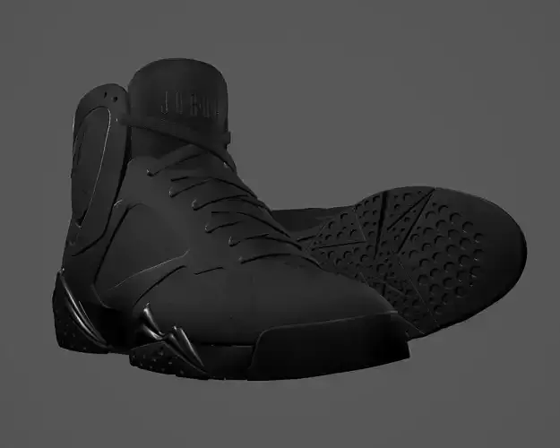 PBR Air Jordan 7-retro sneakers AllBlack colorway Low-poly 3D model