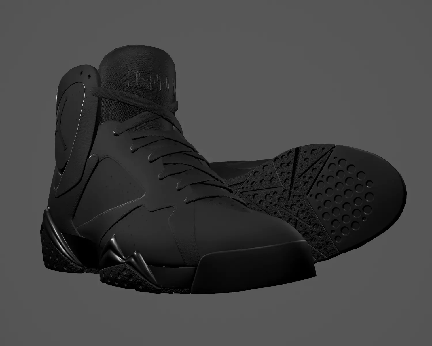 PBR Air Jordan 7-retro sneakers AllBlack colorway Low-poly 3D model_0
