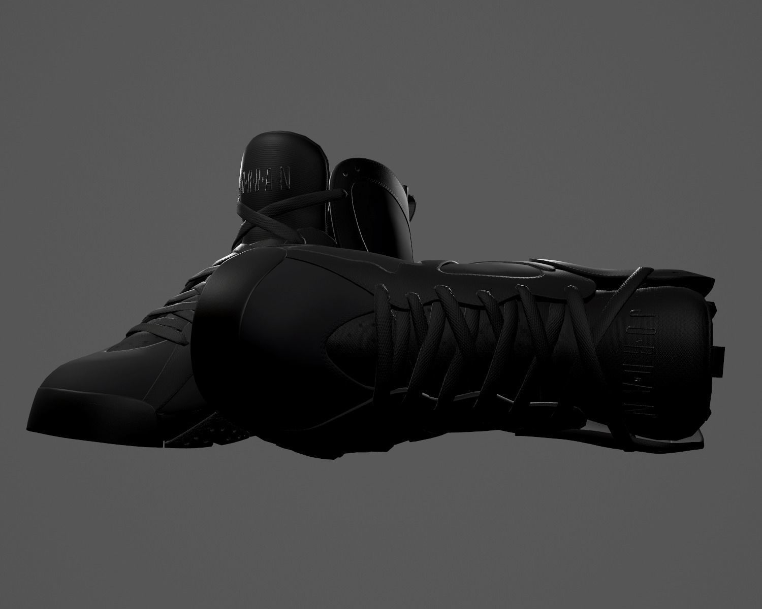 PBR Air Jordan 7-retro sneakers AllBlack colorway Low-poly 3D model_3