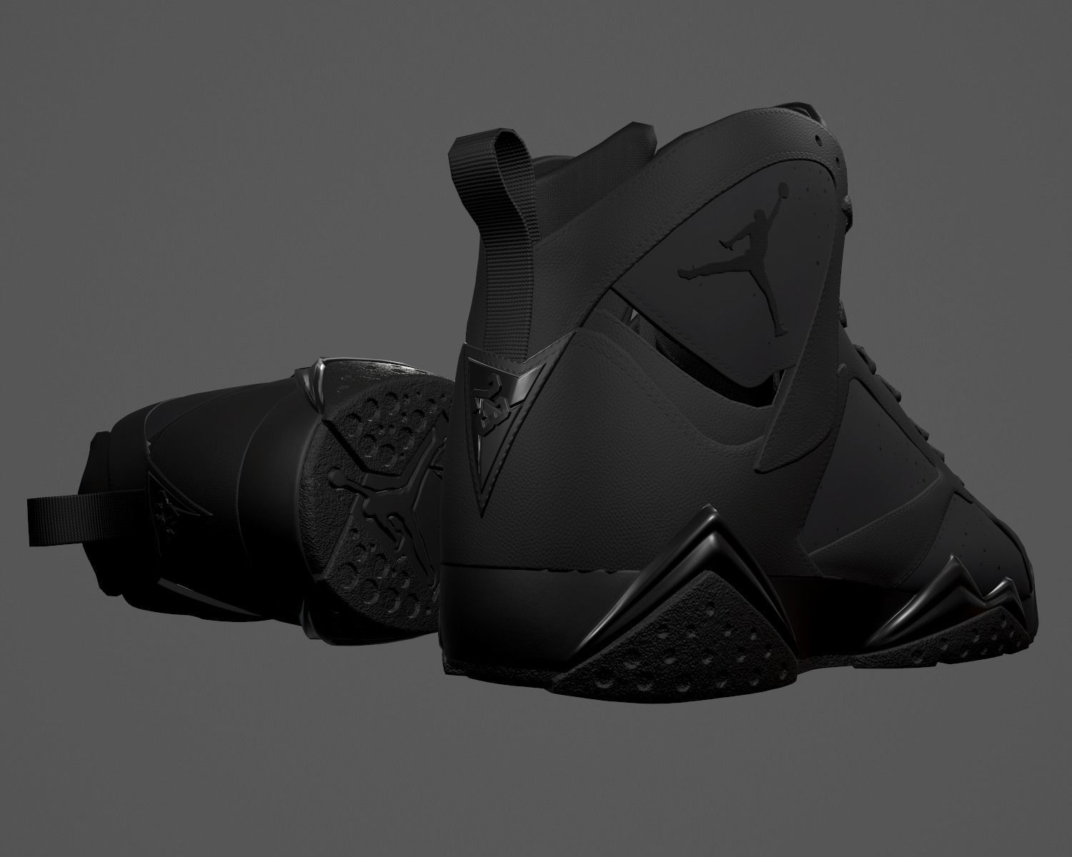 PBR Air Jordan 7-retro sneakers AllBlack colorway Low-poly 3D model_7