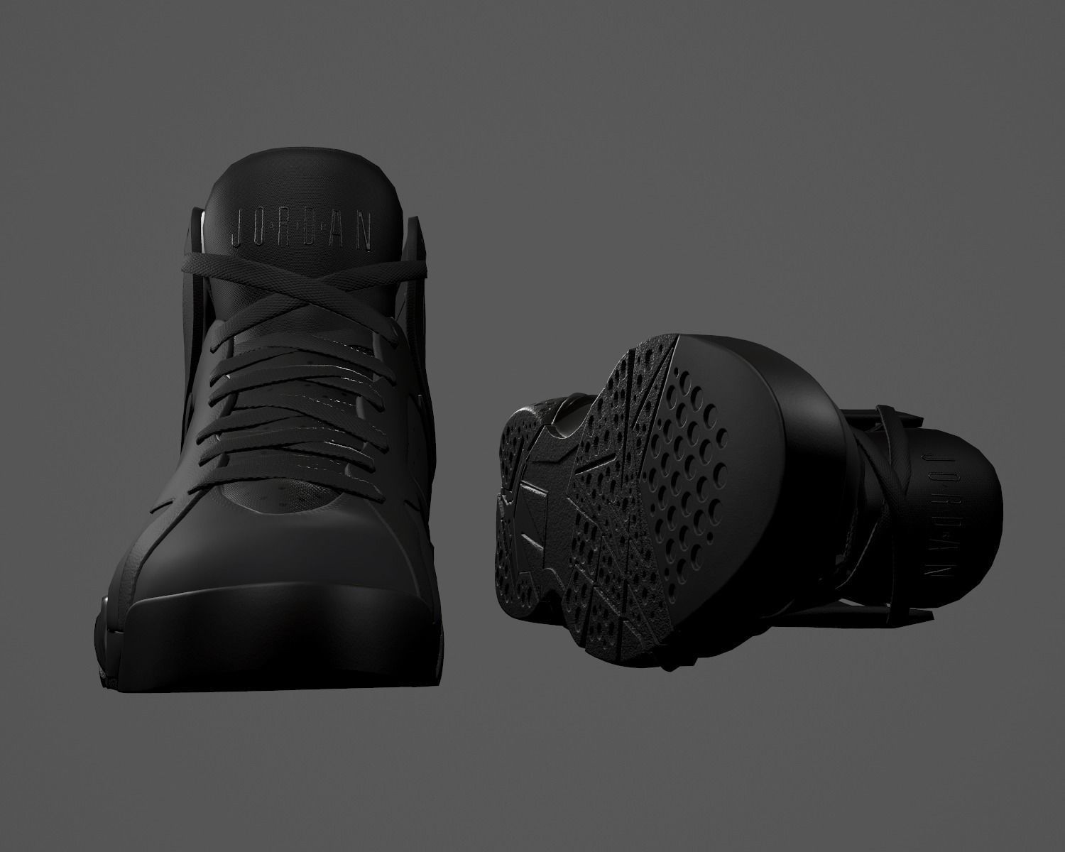 PBR Air Jordan 7-retro sneakers AllBlack colorway Low-poly 3D model_2