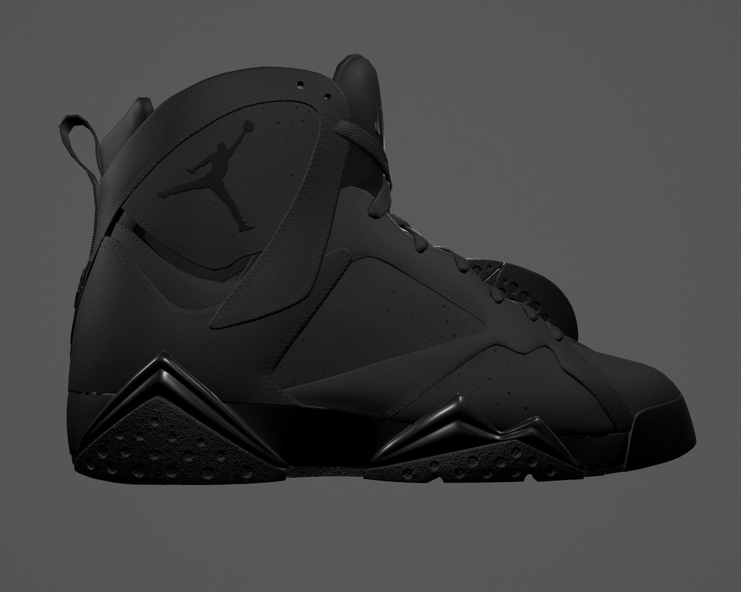 PBR Air Jordan 7-retro sneakers AllBlack colorway Low-poly 3D model_8