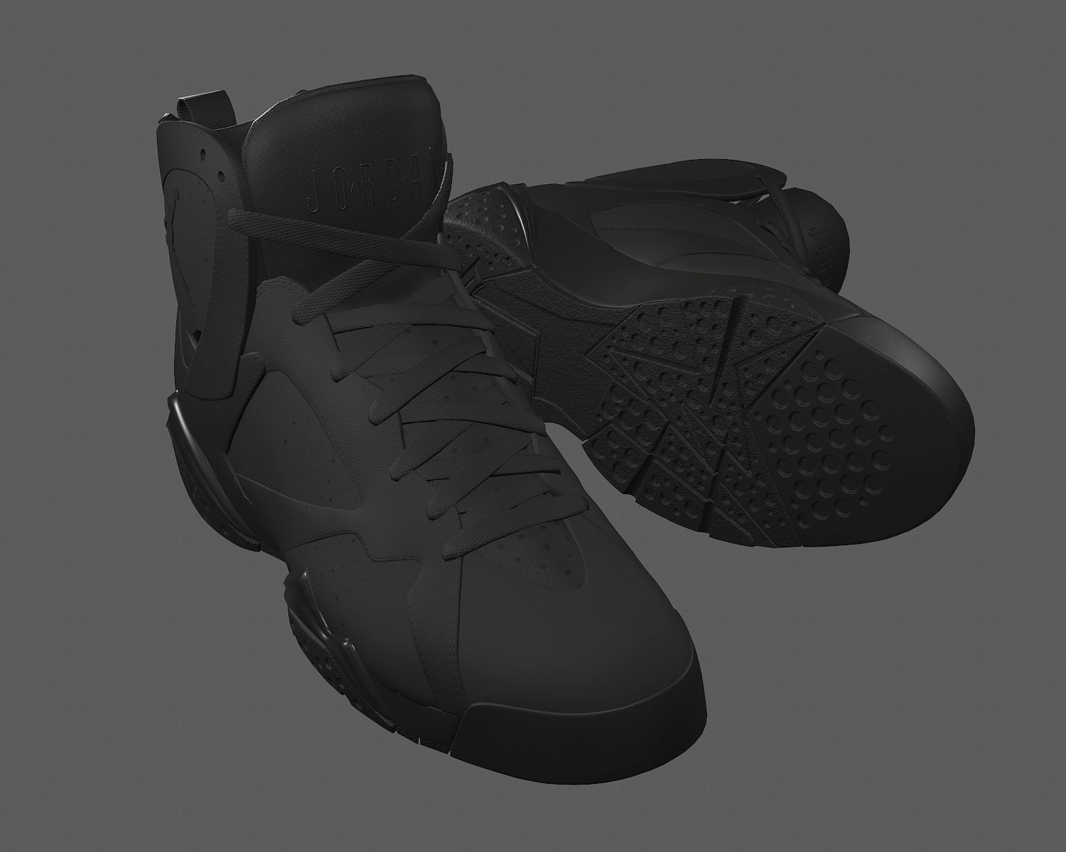 PBR Air Jordan 7-retro sneakers AllBlack colorway Low-poly 3D model_10