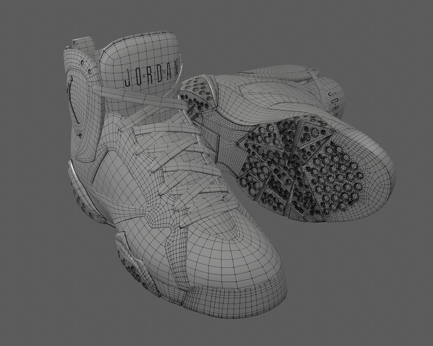 PBR Air Jordan 7-retro sneakers AllBlack colorway Low-poly 3D model_11