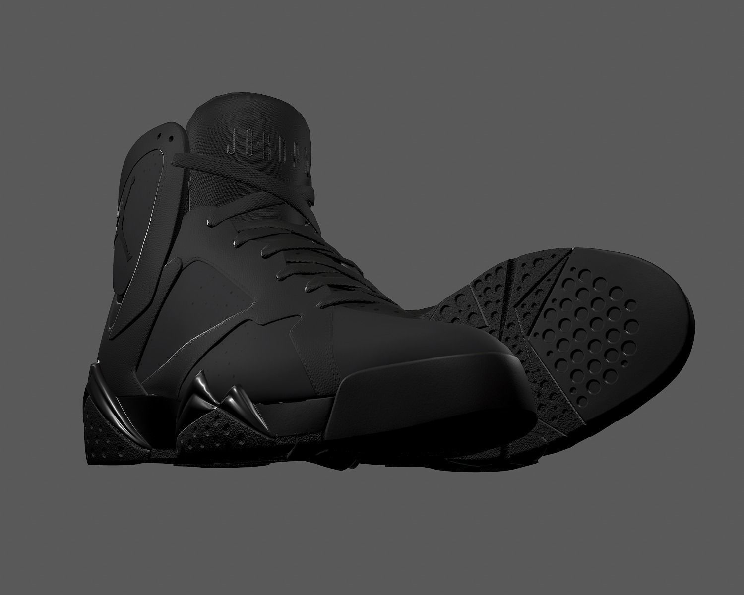PBR Air Jordan 7-retro sneakers AllBlack colorway Low-poly 3D model_9