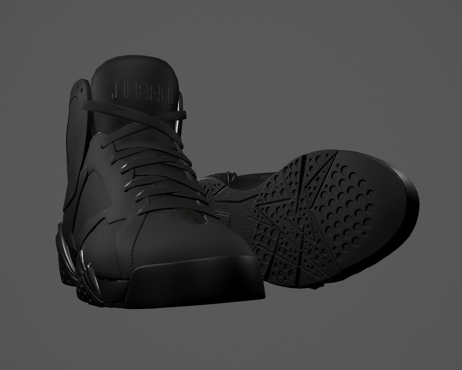 PBR Air Jordan 7-retro sneakers AllBlack colorway Low-poly 3D model_1