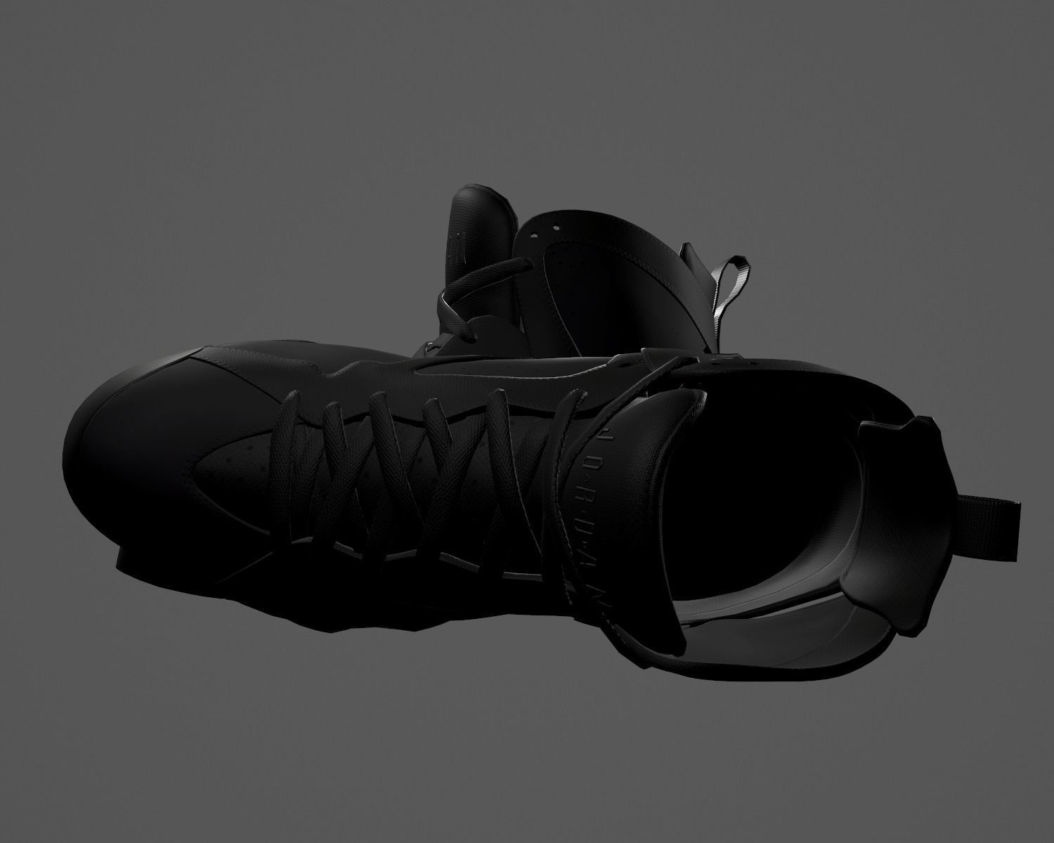 PBR Air Jordan 7-retro sneakers AllBlack colorway Low-poly 3D model_4