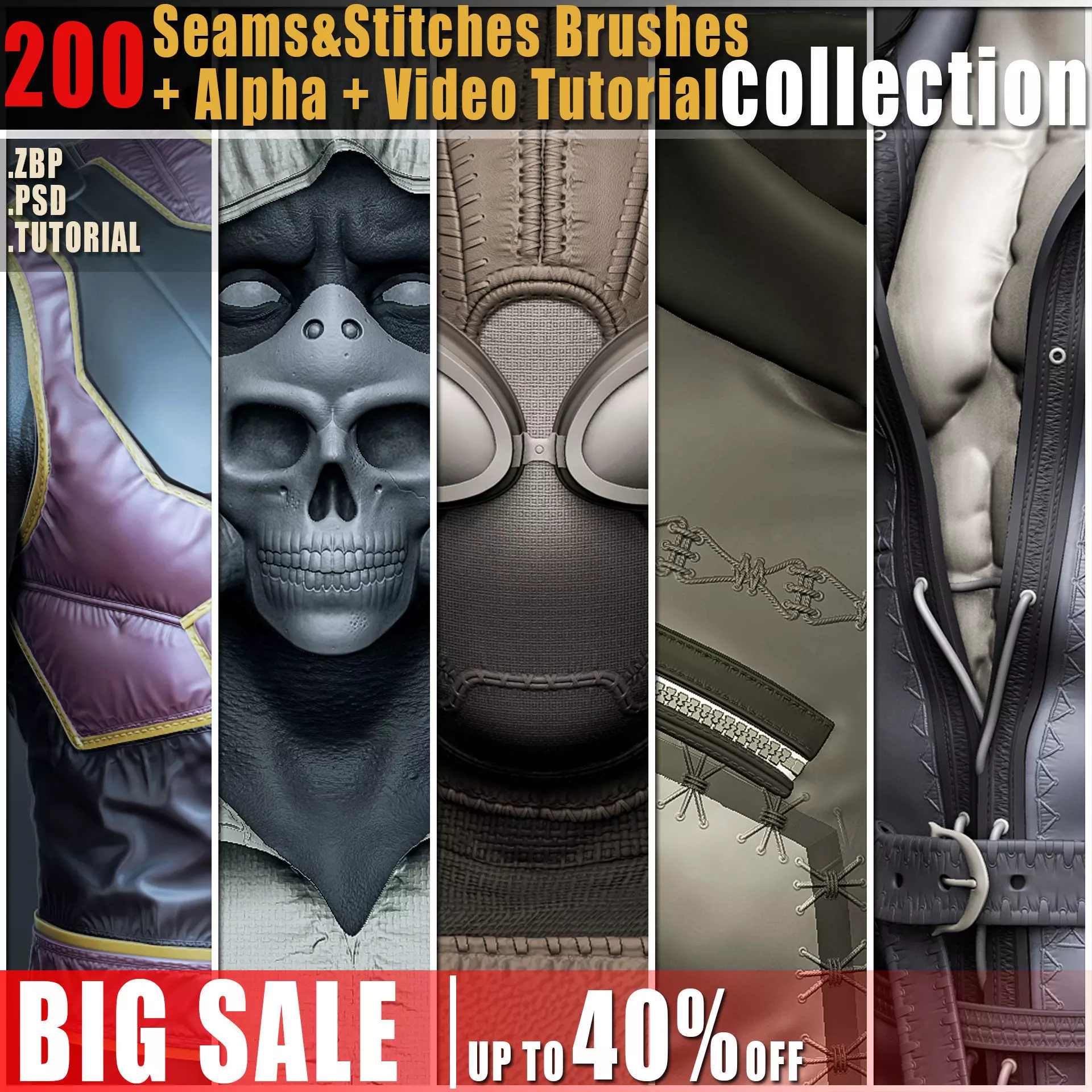 200 Seams And Stitches Brushes  Video Tutorial-Collection 3D model_0