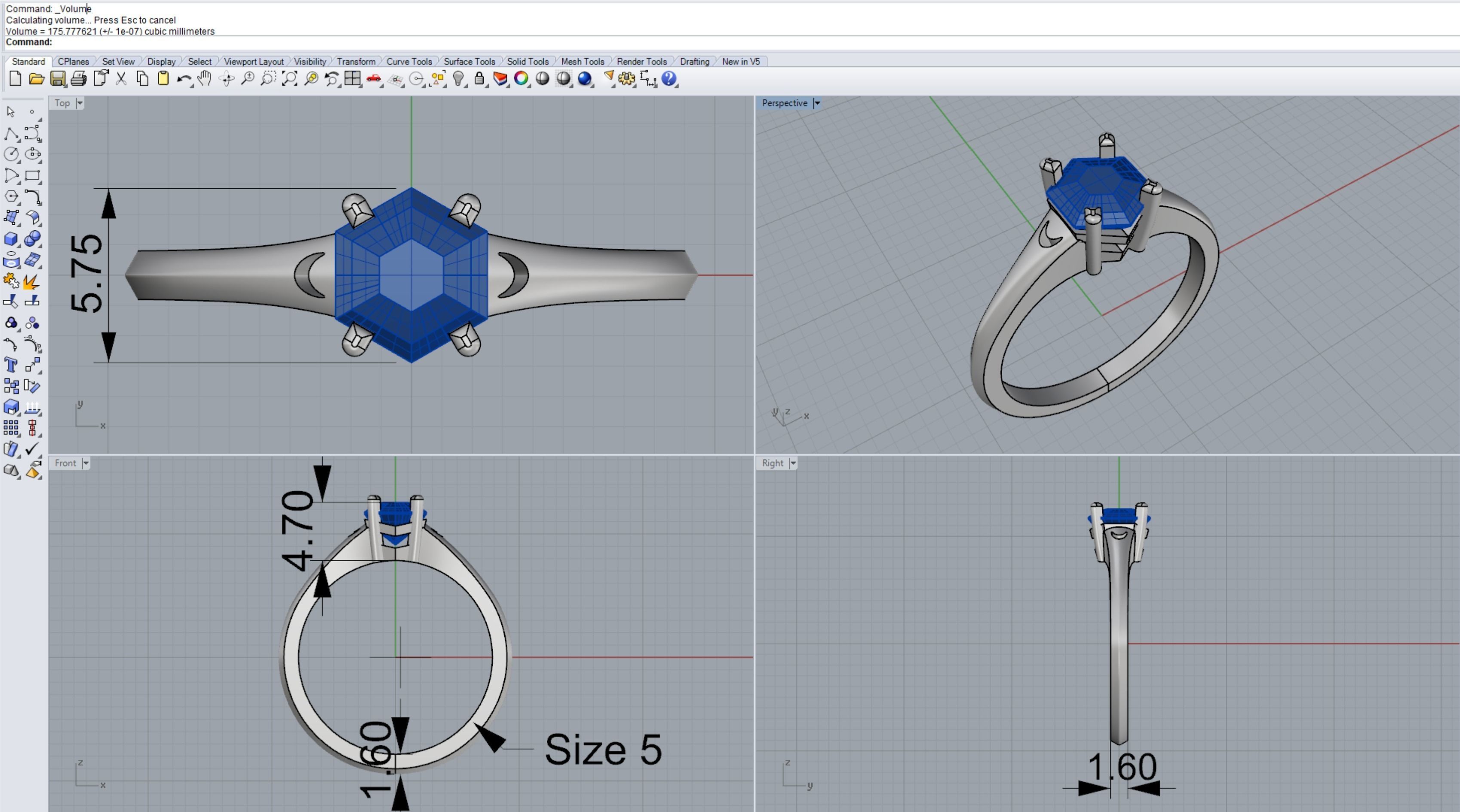 Hexagon Engagement Ring 3D print model_9