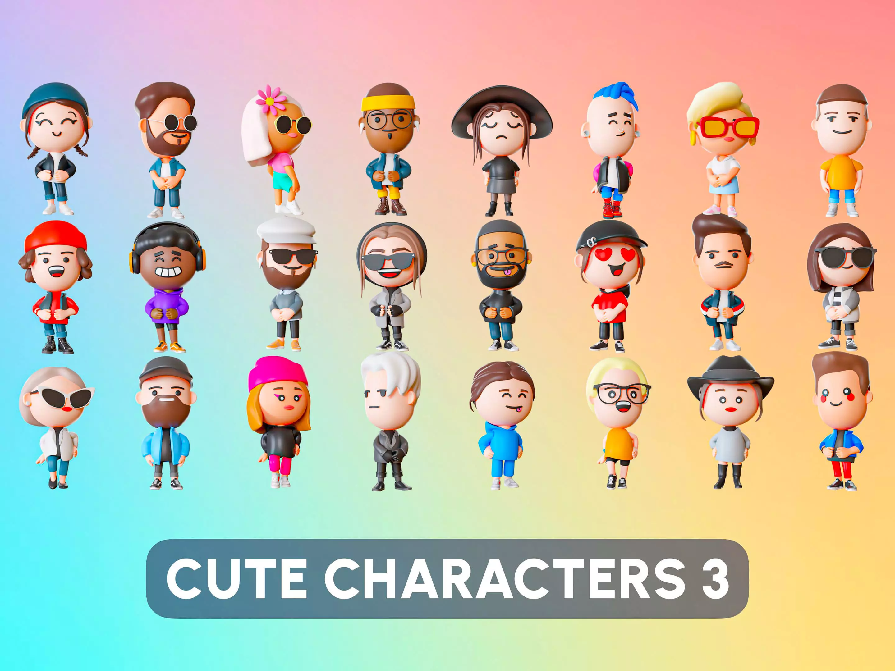 Cute Characters 3 Low-poly 3D model_0