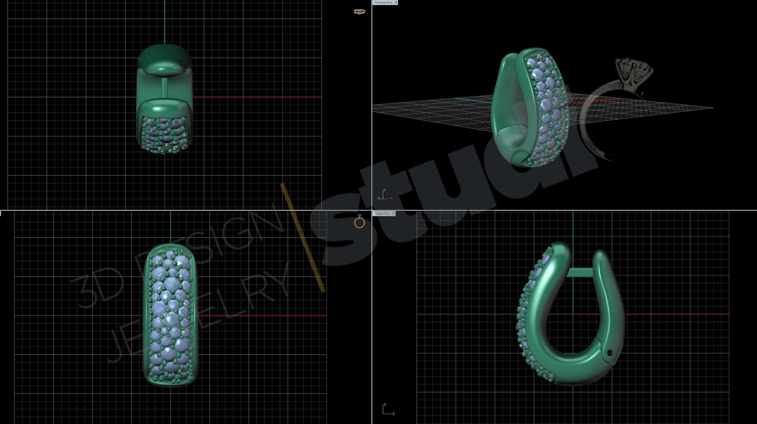 Pomellato earrings with gems 3d model 3D print model_6
