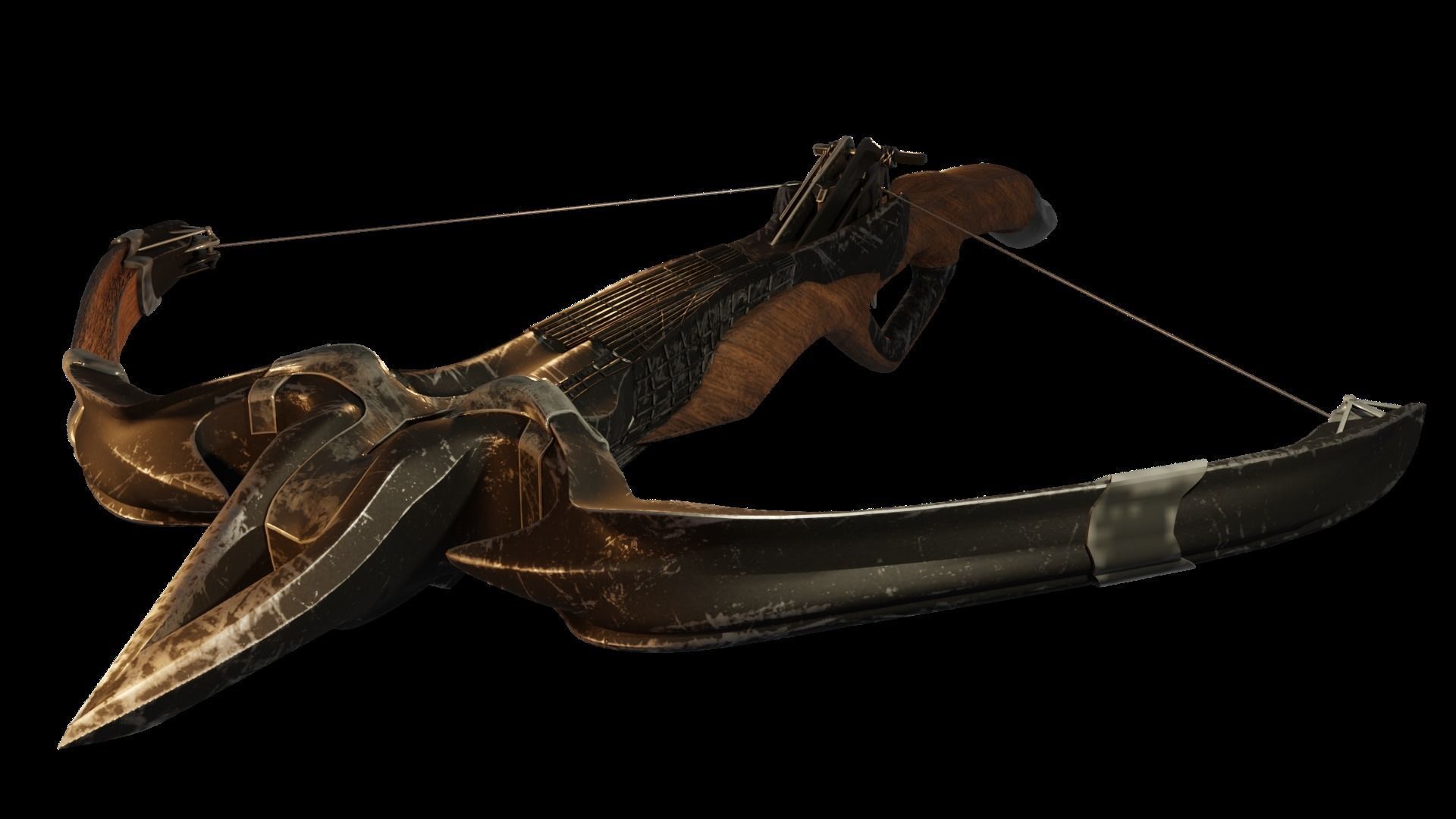 Medieval Steampunk Crossbow Low-poly 3D model_2