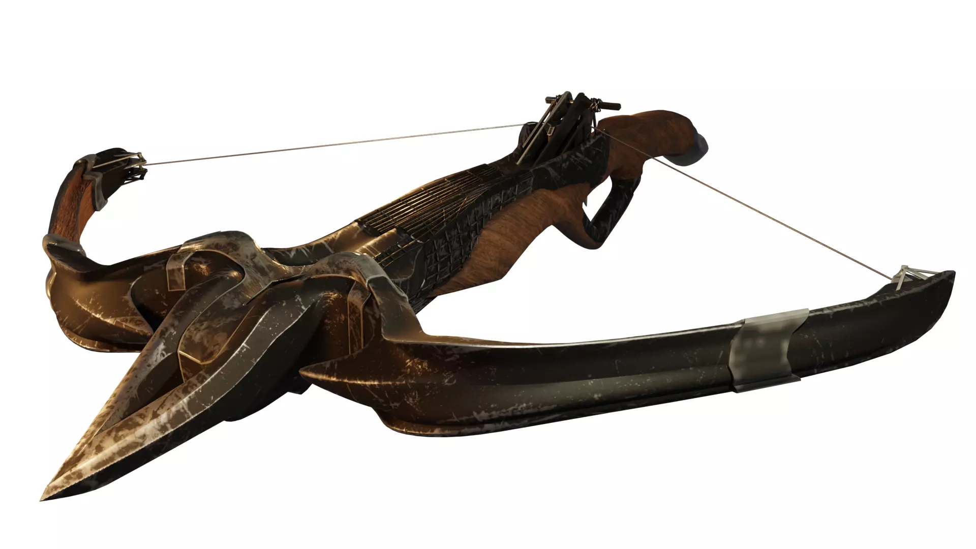 Medieval Steampunk Crossbow Low-poly 3D model_0