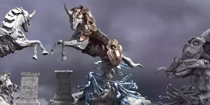 Medieval Grim Reaper Horse with Stand  3D model