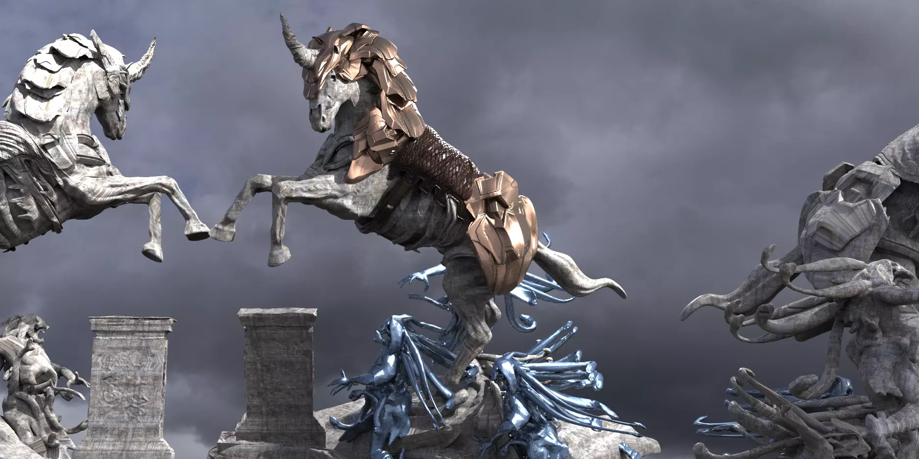 Medieval Grim Reaper Horse with Stand 3D model_0