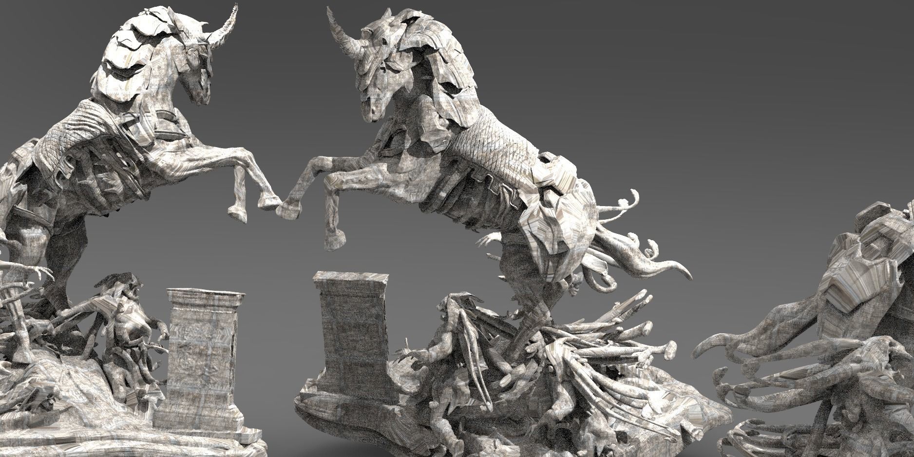 Medieval Grim Reaper Horse with Stand 3D model_1