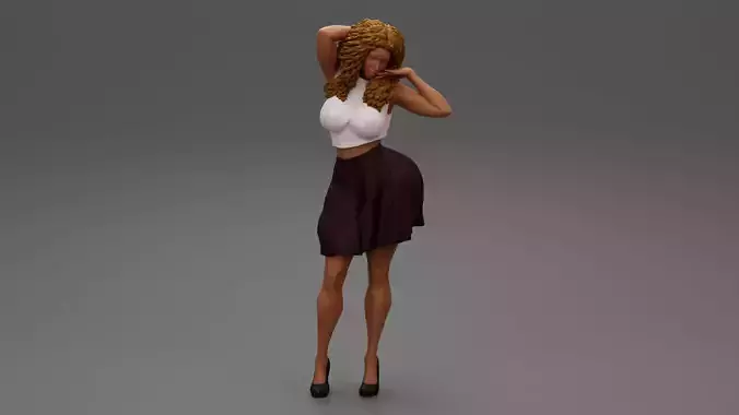 Black Woman With Curly Hair Wearing Dress and Heels 3D print model