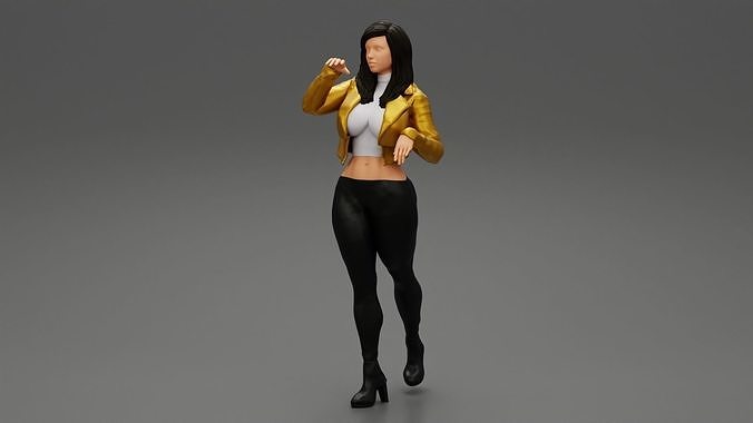 Beatiful Stylish Woman in a Leather Jacket 3D print model