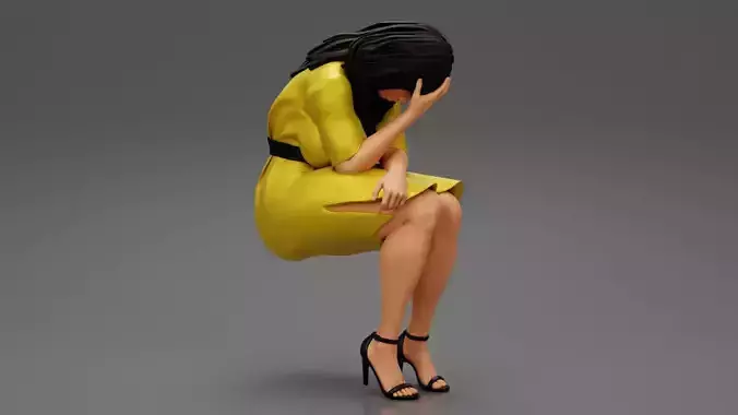 Sad Young Woman Sitting on a Chair 3D print model