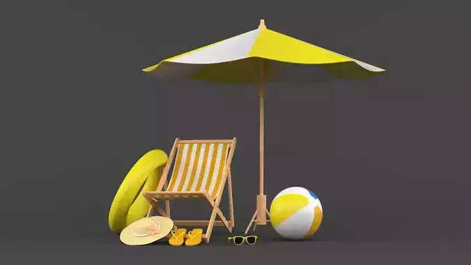 Beach Umbrella and Chair 3D model