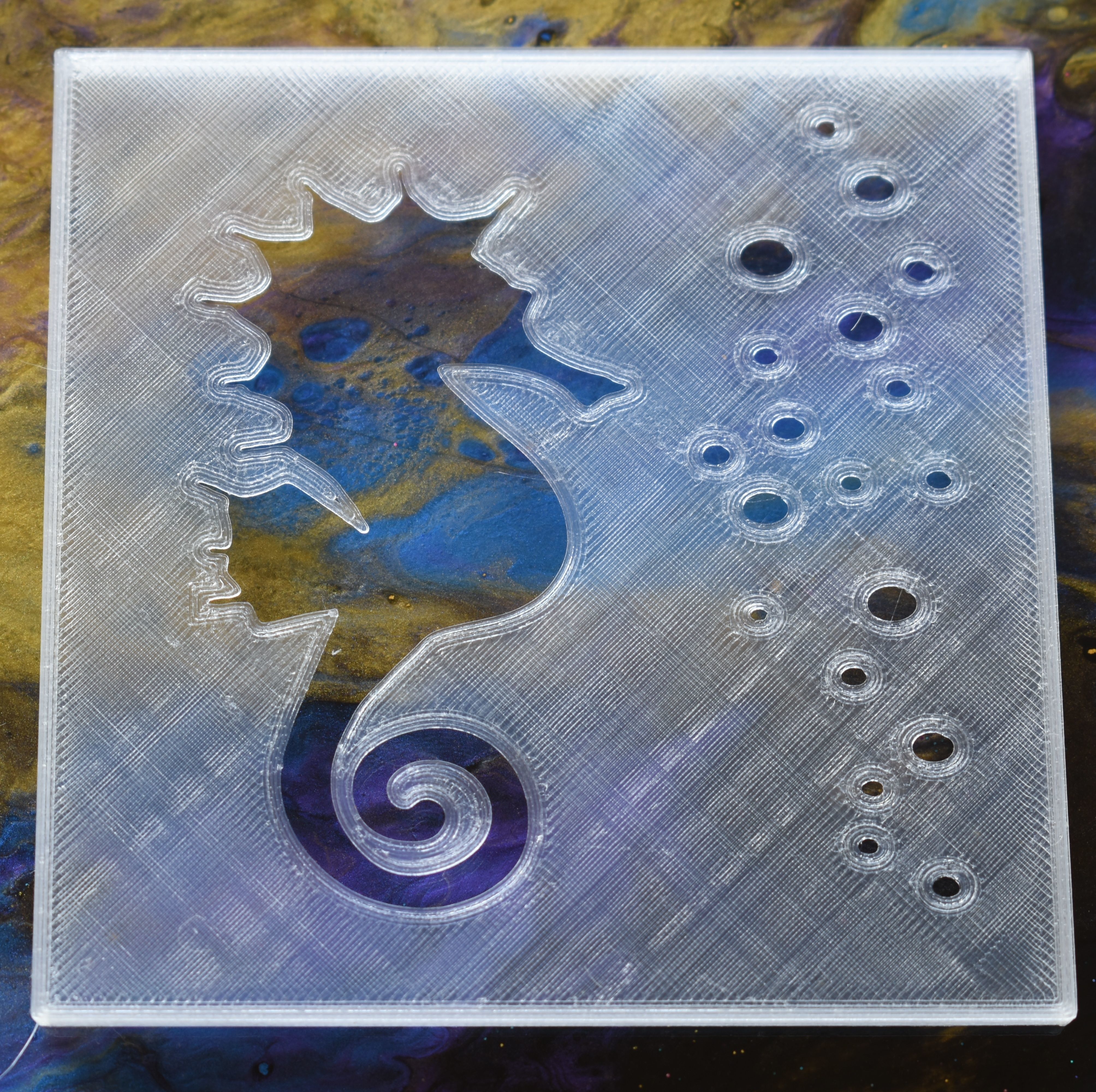 Stencil - Airbrush - Seahorse with bubbles 3D print model_1