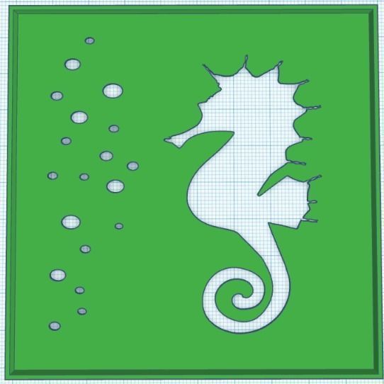 Stencil - Airbrush - Seahorse with bubbles 3D print model_2