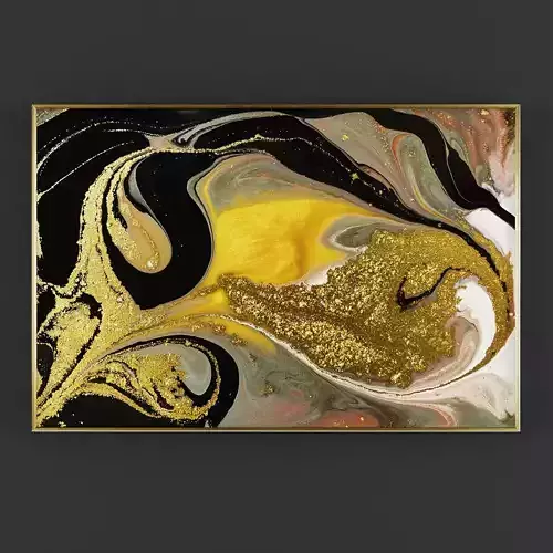Pictures264 gold framed abstract painting Low-poly 3D model