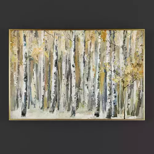 Pictures268 birch trees painting in gold frame