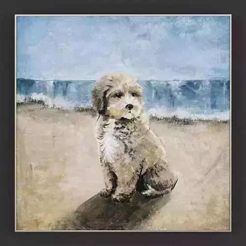 Pictures269 painting of dog on beach