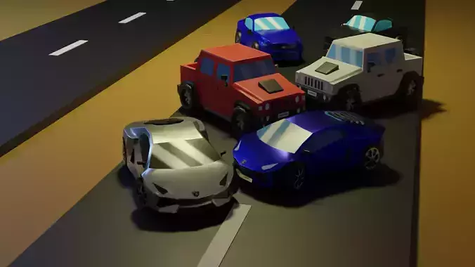 3D Low Poly Car Pack 3 Different model with 5 color