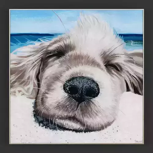 Pictures271 painting of dog sleeping on beach Low-poly 3D model