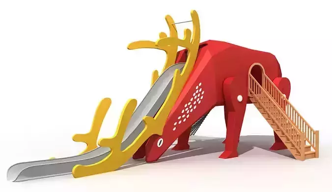 School kindergarten children outdoor playground deer slide set