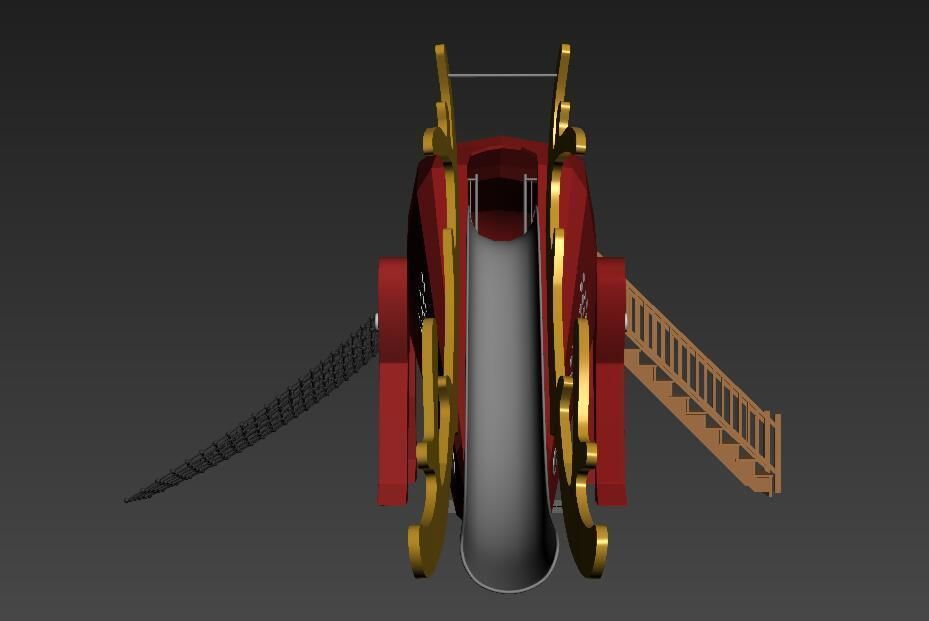 School kindergarten children outdoor playground deer slide set 3D model_4