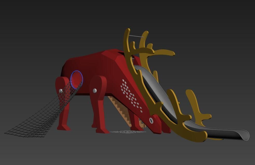 School kindergarten children outdoor playground deer slide set 3D model_3