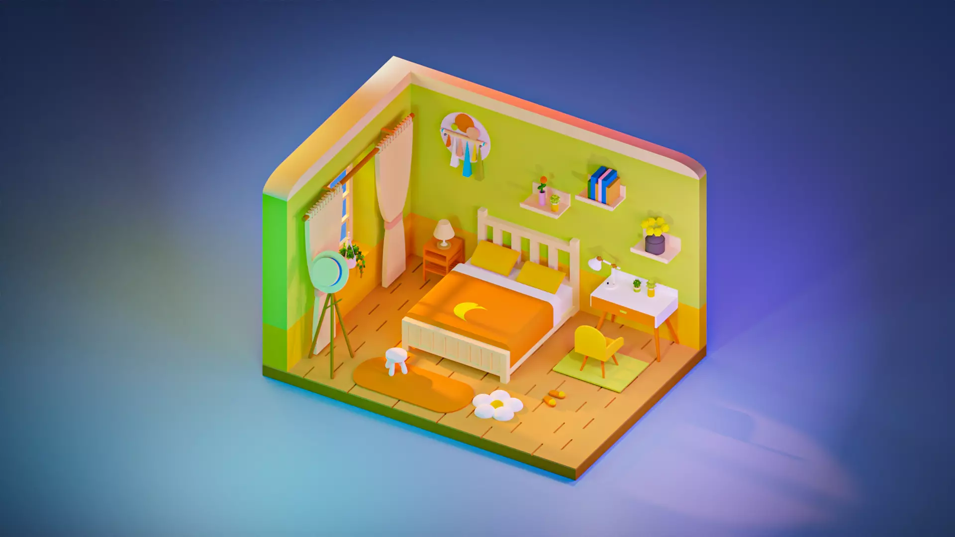bedroom room with furniture and bed Free 3D model