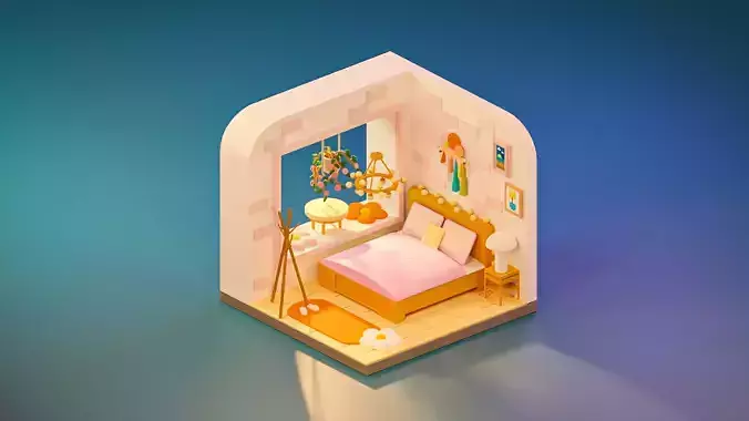 bedroom room with bed and lamp