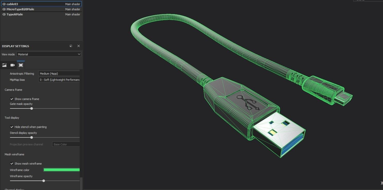 USB Cable M3 Low-poly 3D model_3