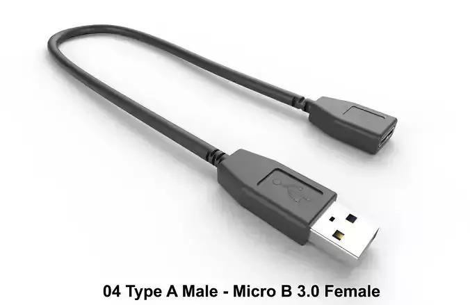 USB Cable M4 - With STL Low-poly 3D model