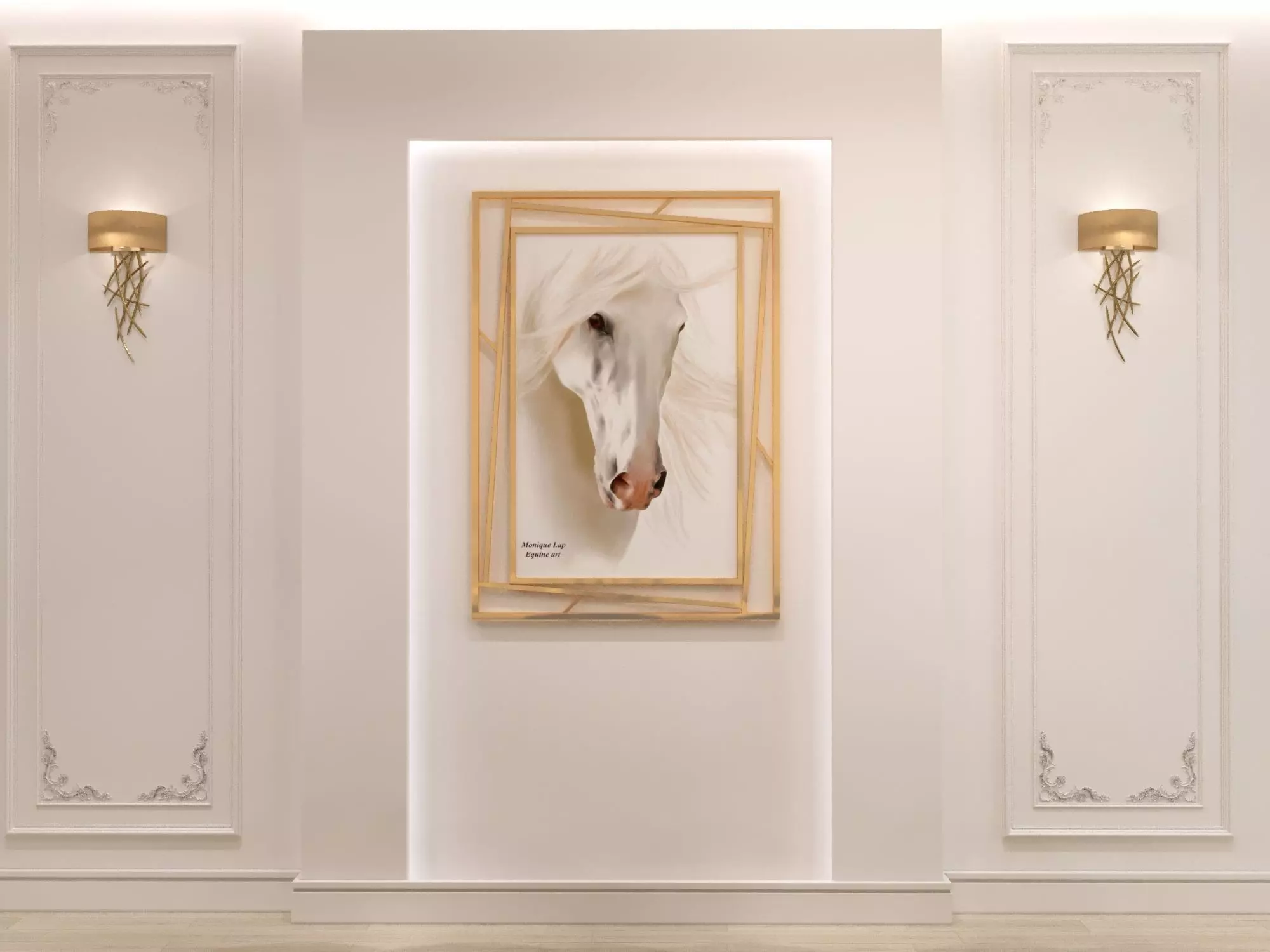interior horse in gold frame on wall 3D model_0