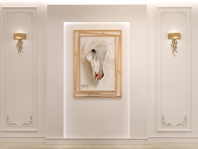 interior horse in gold frame on wall 3D model