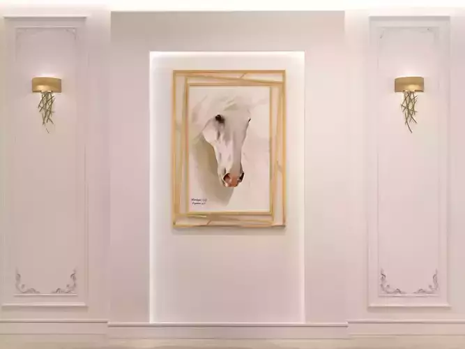 interior horse in gold frame on wall