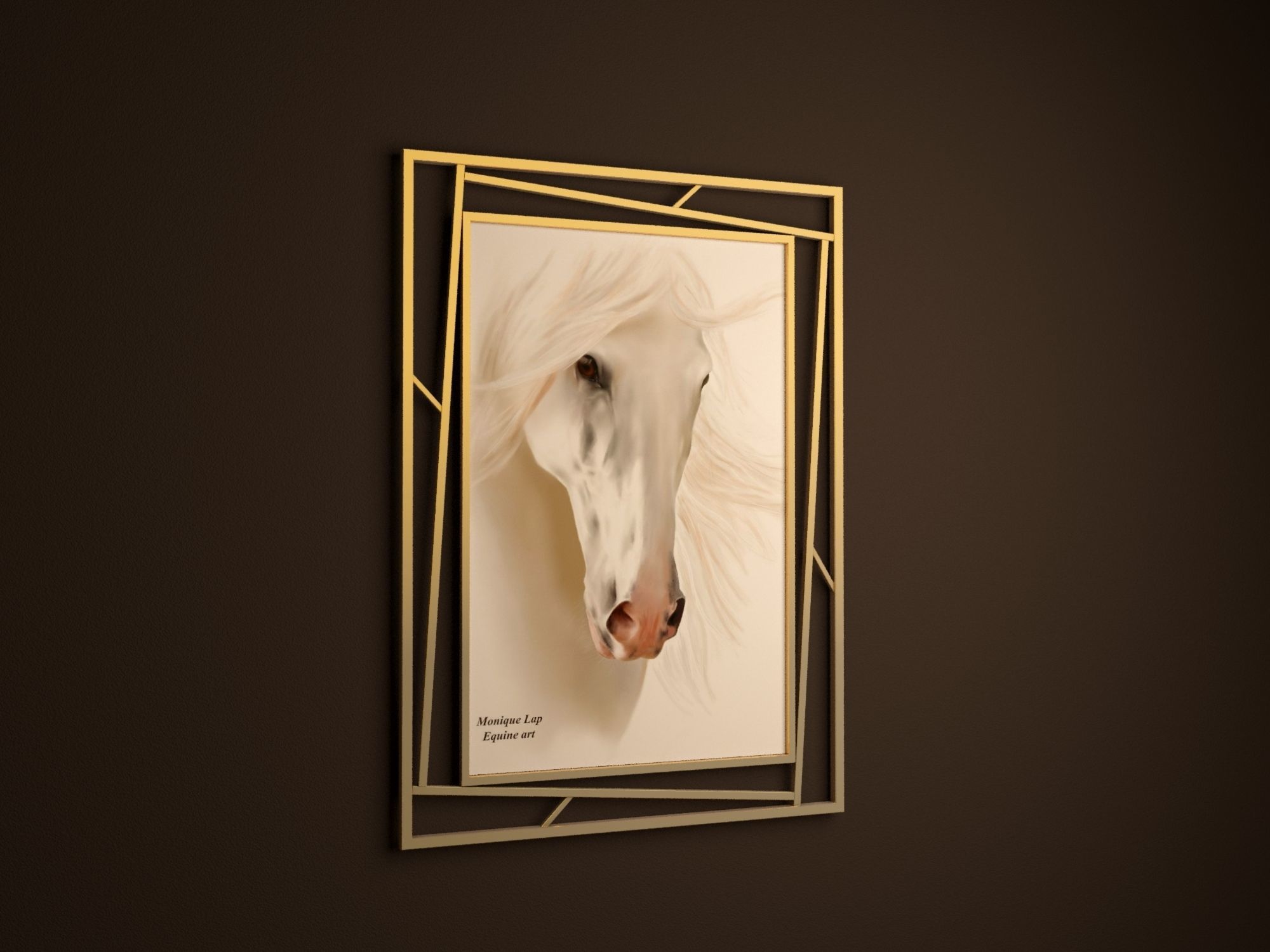 interior horse in gold frame on wall 3D model_1