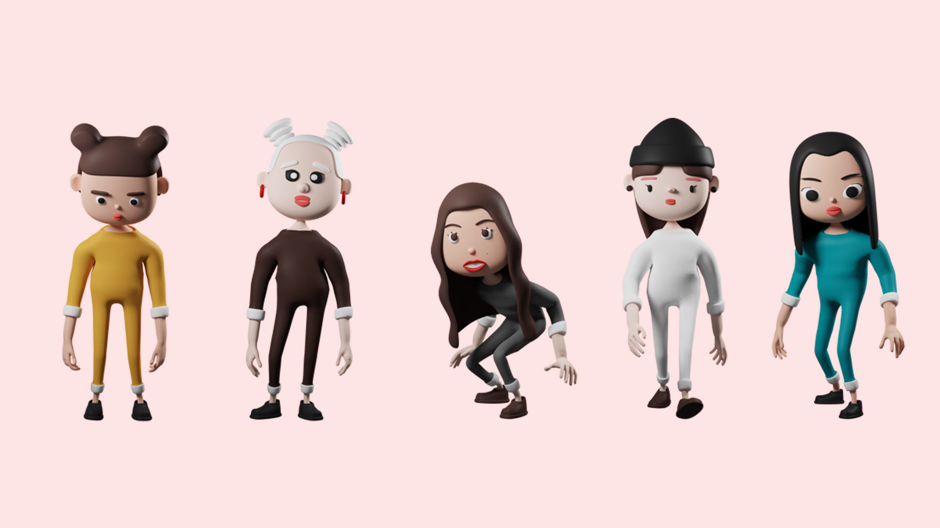 Low poly cartoon pajama characters 1 04 pack 3d model Low-poly 3D model_9