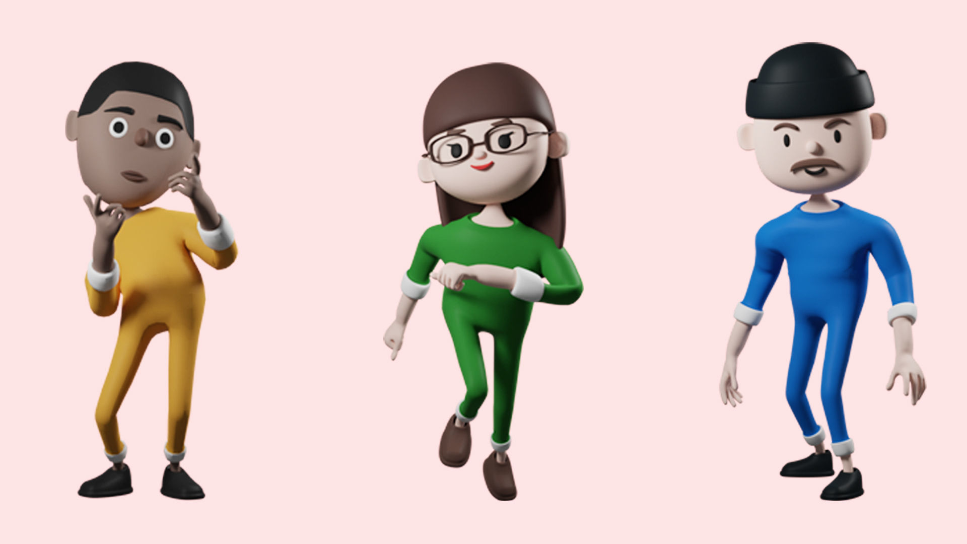 Low poly cartoon pajama characters 1 04 pack 3d model Low-poly 3D model_5