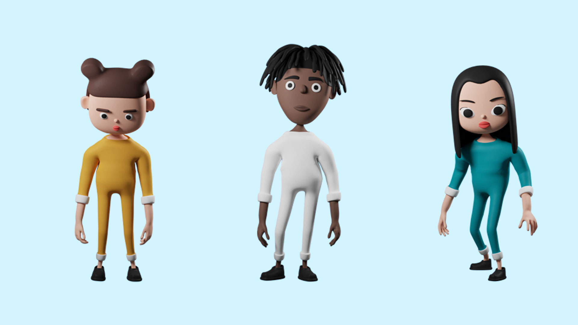 Low poly cartoon pajama characters 1 04 pack 3d model Low-poly 3D model_6