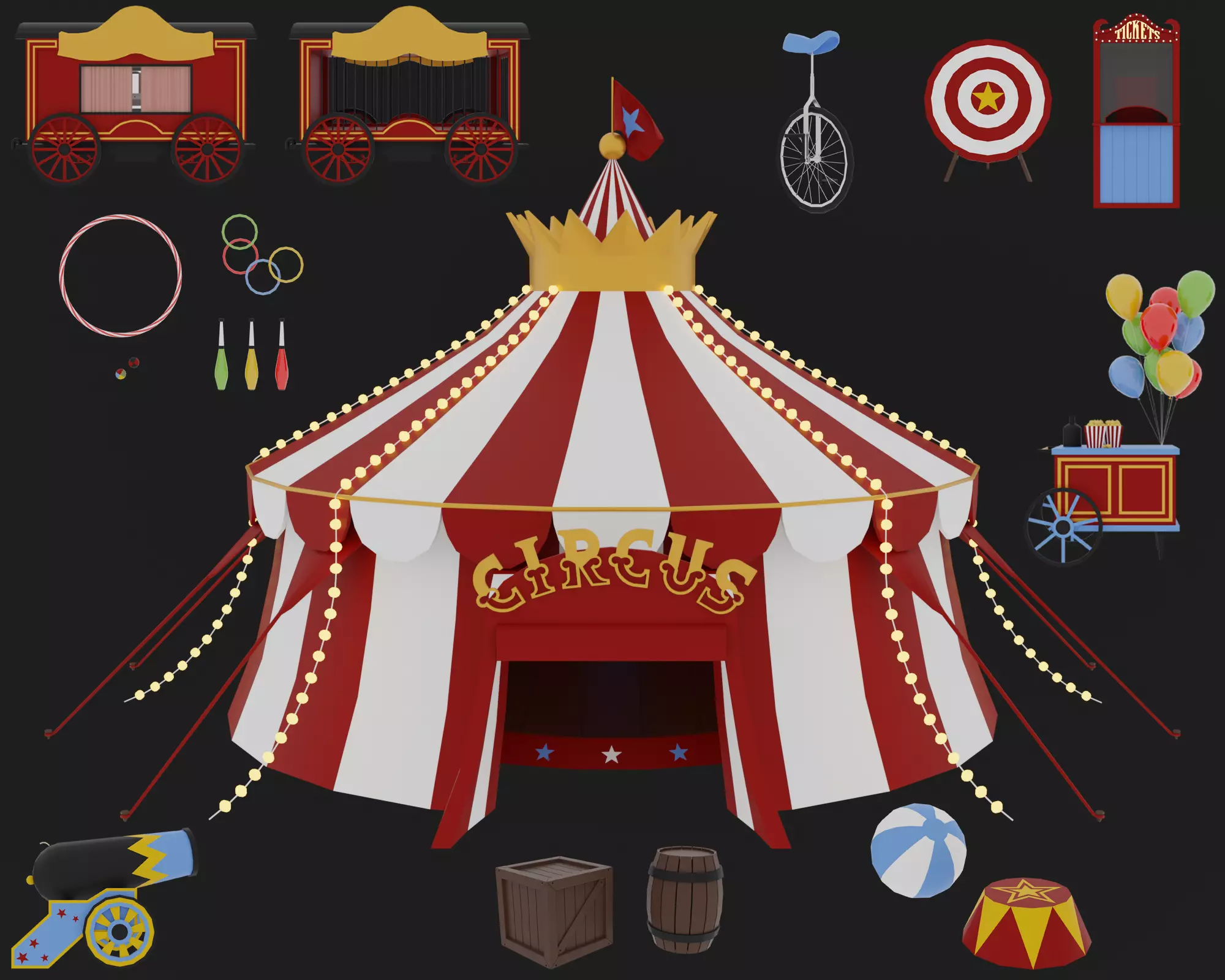 Circus ticket booth Low-poly 3D model