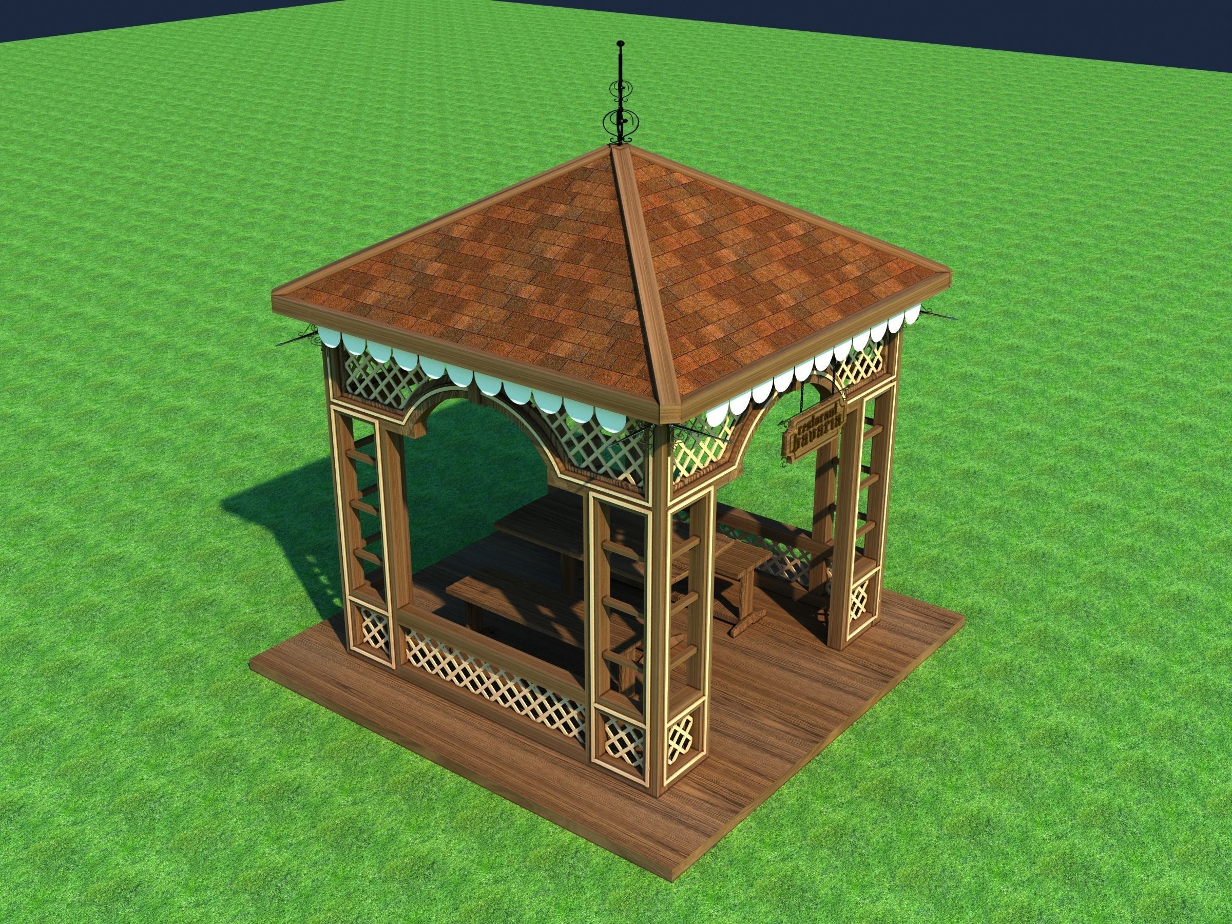 EXTERER wooden gazebo 3D model_2