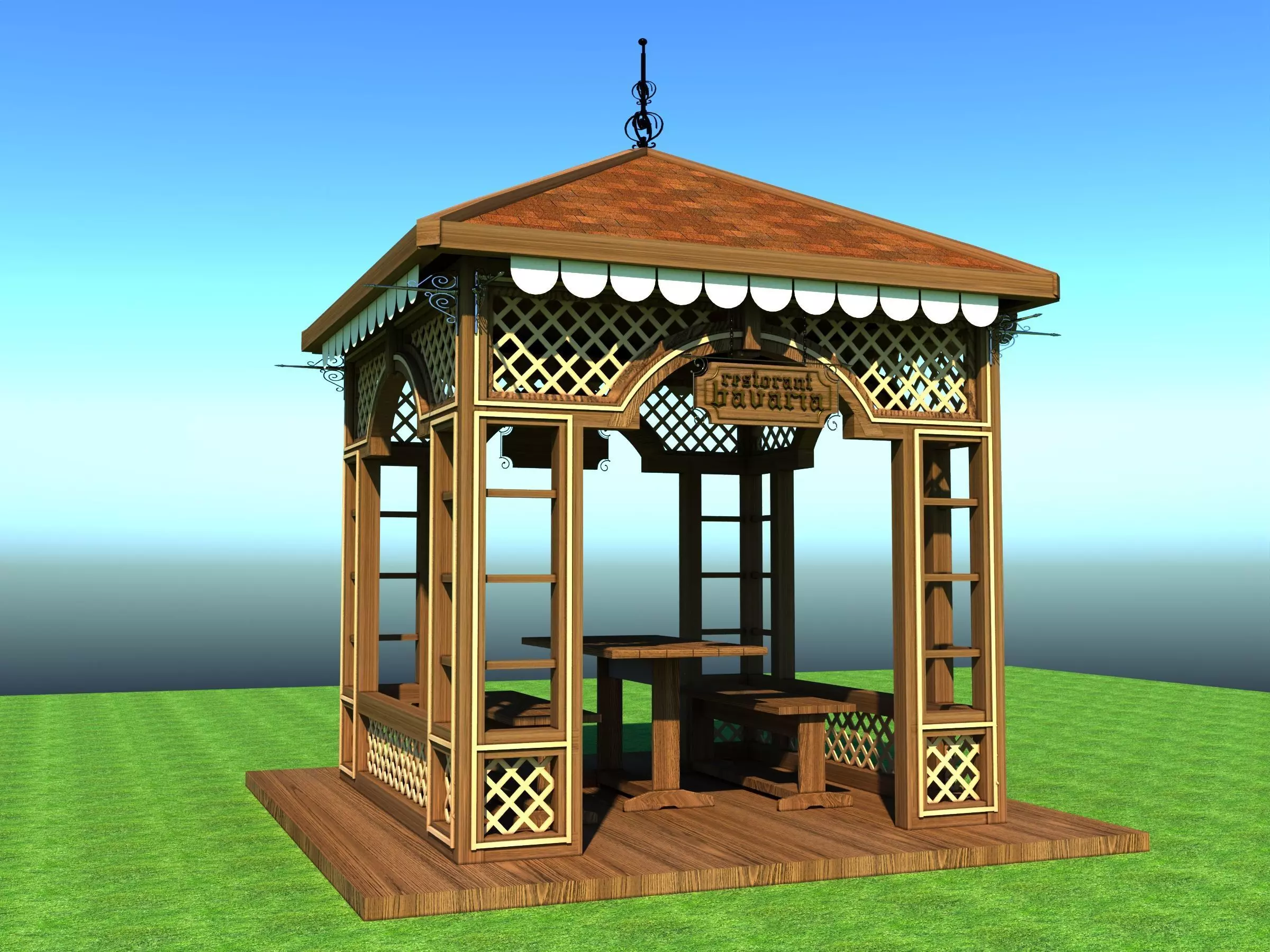 EXTERER wooden gazebo 3D model_0
