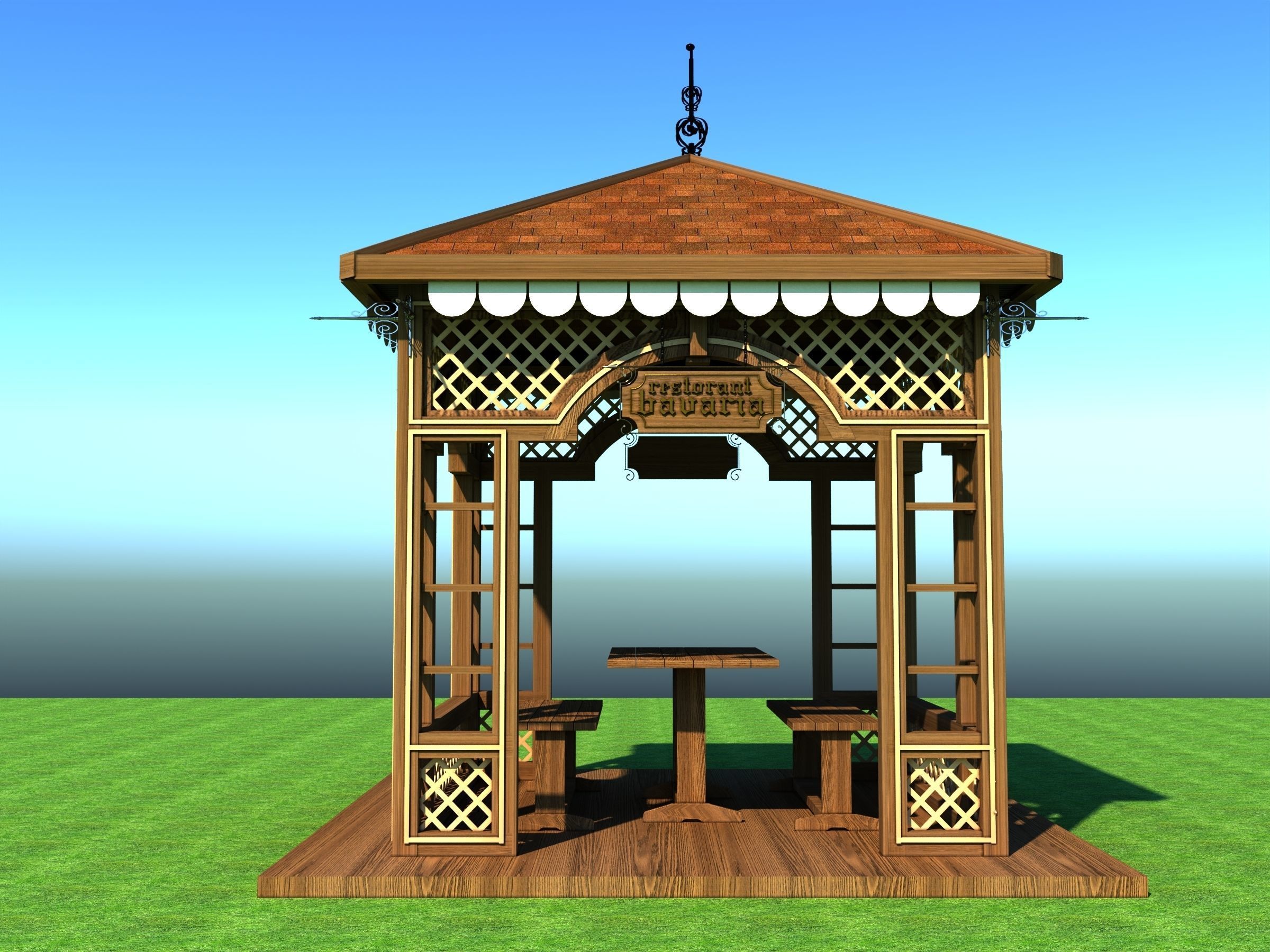 EXTERER wooden gazebo 3D model_1
